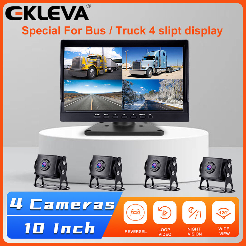 EKLEVA 10 inch DVR Monitor with 4 Camera 360 Dashcam Video Recorder for Rear View Reverse Park Backup HD Dash Cam for Truck Car Giá 3,595,339 Đồng*Miễn phí vận chuyển