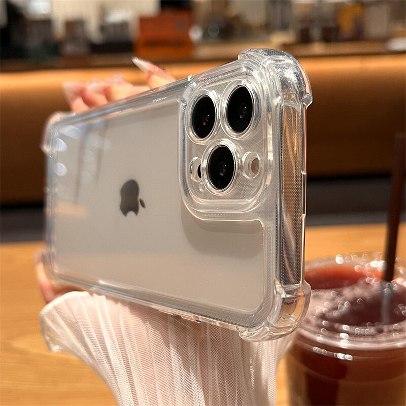 CrashStar Hard Transparent Four Corners Thickened Shockproof Phone Case For iPhone 16e 15 14 Pro Max Plus 13 Pro Max 12 Pro Max 11 Pro Max XS XR X 8 7 Plus + SE 2020 Anti-fall Clear Phone Casing Simple Silicone Phone Cover Shell Top Seller