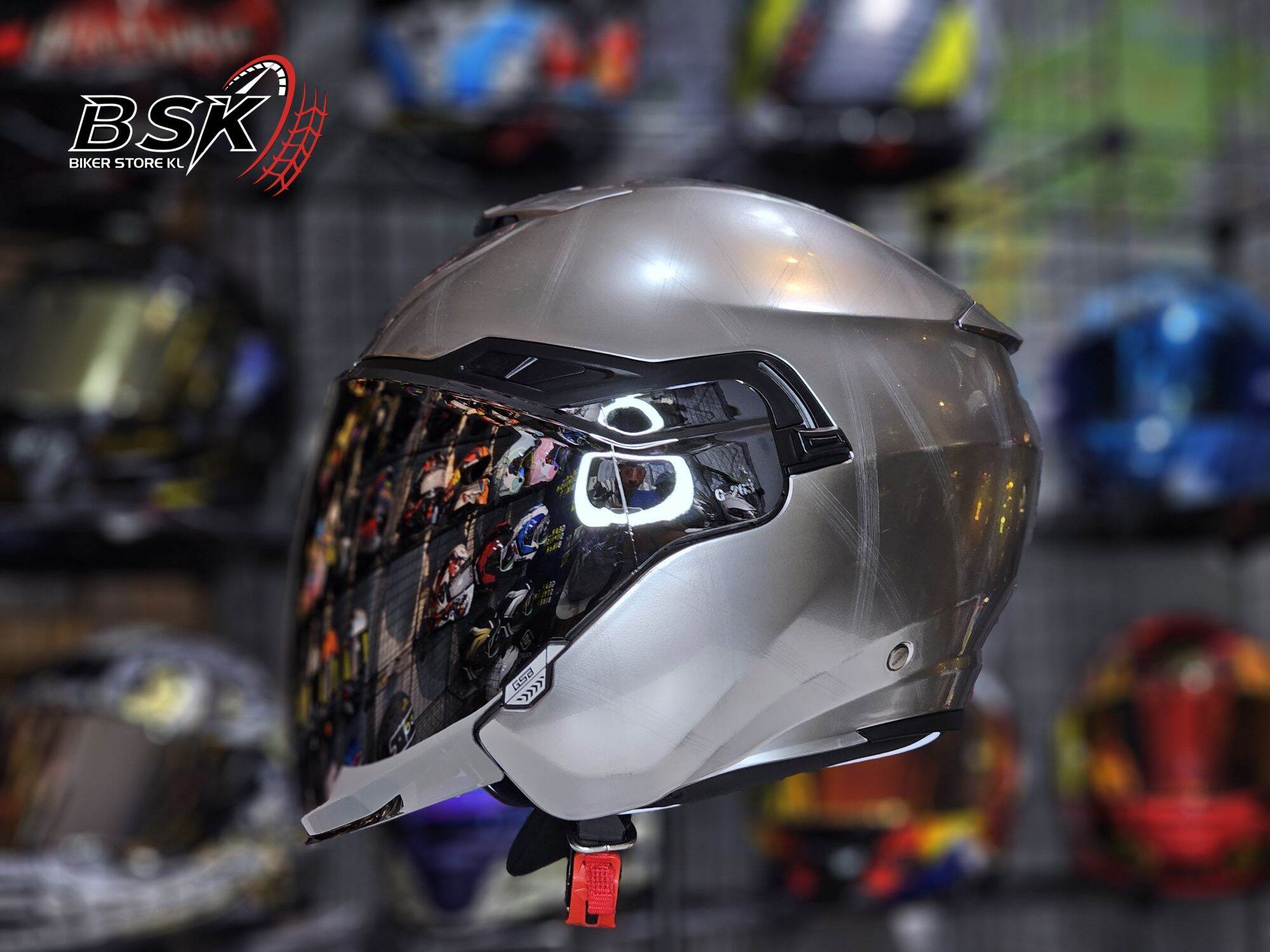 Original GSB G-263 Silver Chrome Open Face Helmet Large Size