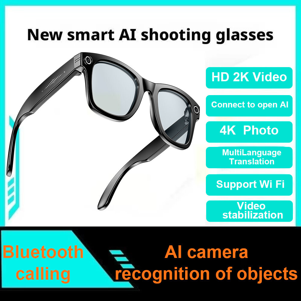 NineWind W610 AI translation camera recognition 2K video 4K photo pixel WiFi image transfer anti shake Bluetooth call listening smart glasses - ยี่ห้อ NineWind ราคา 6,035 บาท*ส่งฟรี