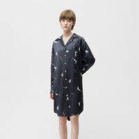 Bananain | Breathable Satin Printed Long Sleeve Sleep Dress