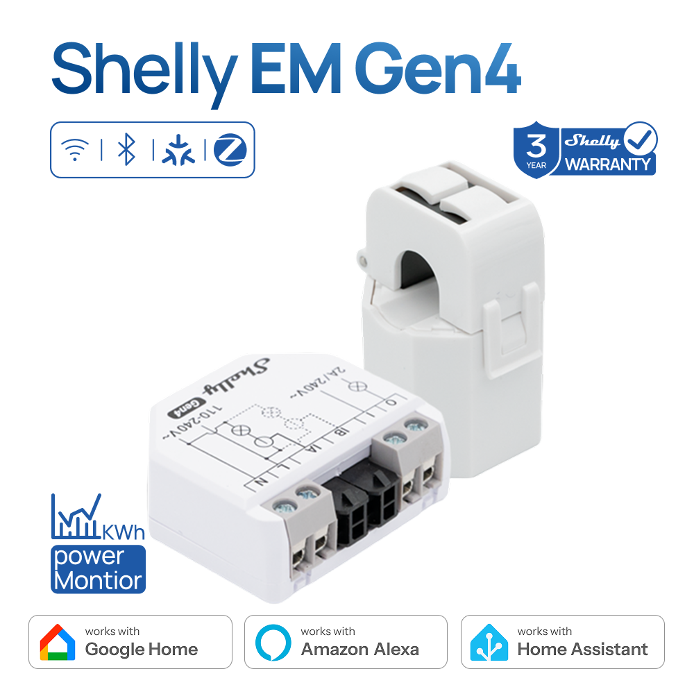 Shelly EM Gen4 Smart Energy Meter WiFi Zigbee Matter with 2 CT Channels Power Monitoring & Dry Contact Relay for Home Assistant ราคา 2,622 บาท*ส่งฟรี