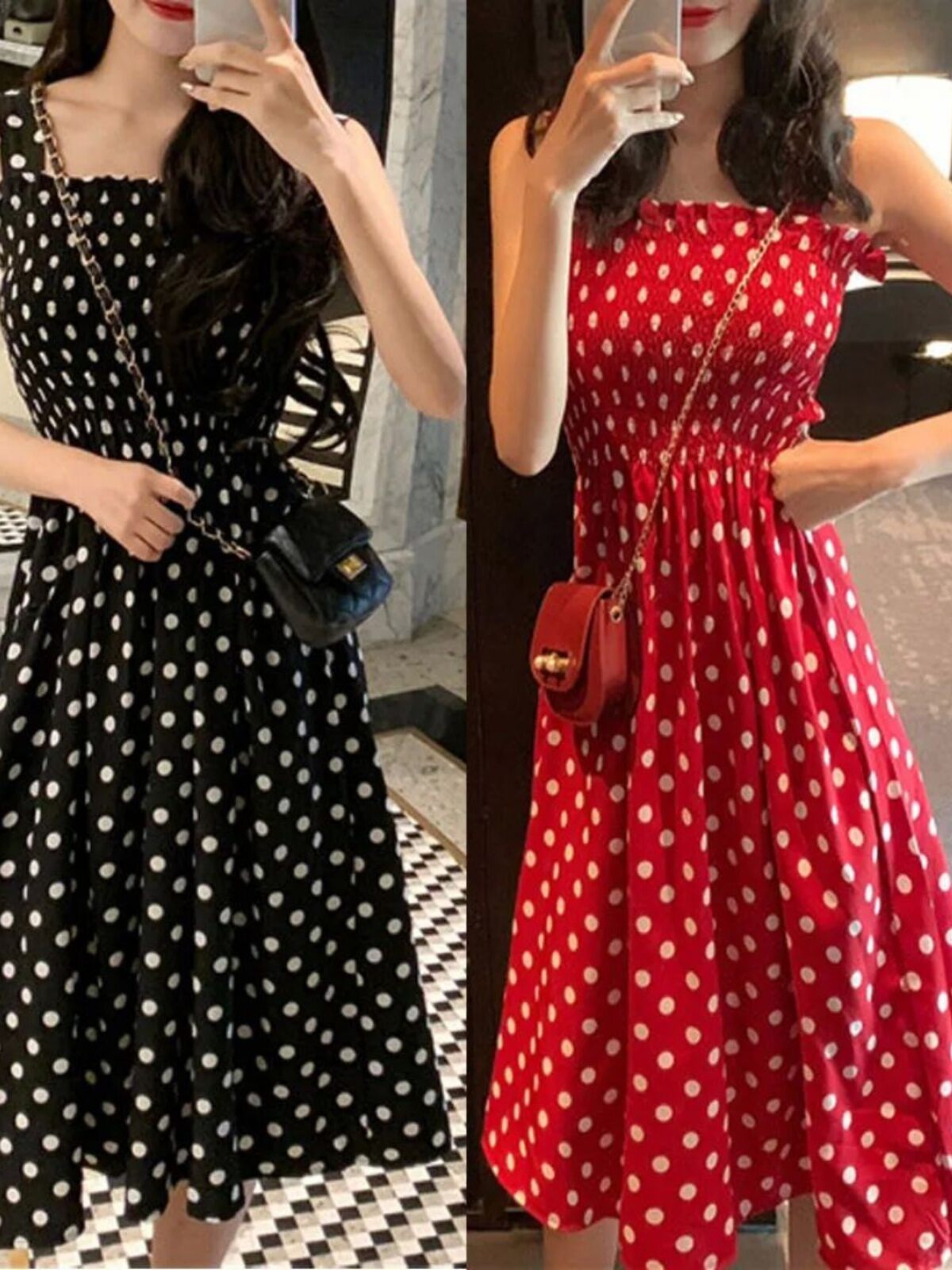 open lace back dress Darlene Rockabilly Dress in Red/Black/White Polka Dot Print