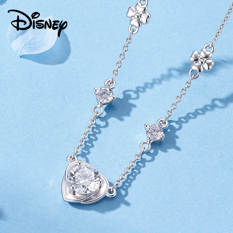 Disney Love Heart Zircon Pendant Necklace with Flower Accent Light Luxury Copper Jewelry for Valentine's Gift ราคา 1,147 บาท*ส่งฟรี