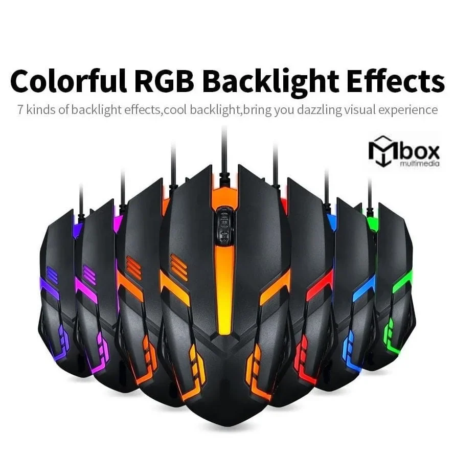 🐁(Stock Ready)🐁Mbox USB Optical Wired Mouse With Auto RGB LED Light RGB-500