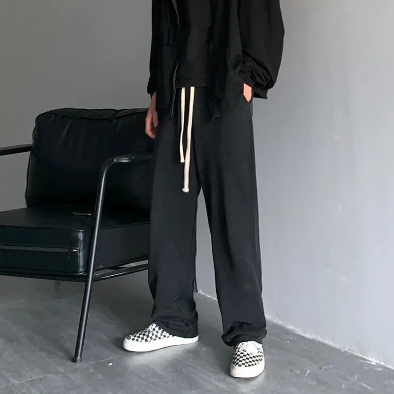 INS Draped Casual Pants Vibe Loose Straight High Street Trousers Trendy Japanese Style Wide Leg Mop Pants Men's Spring and Autumn