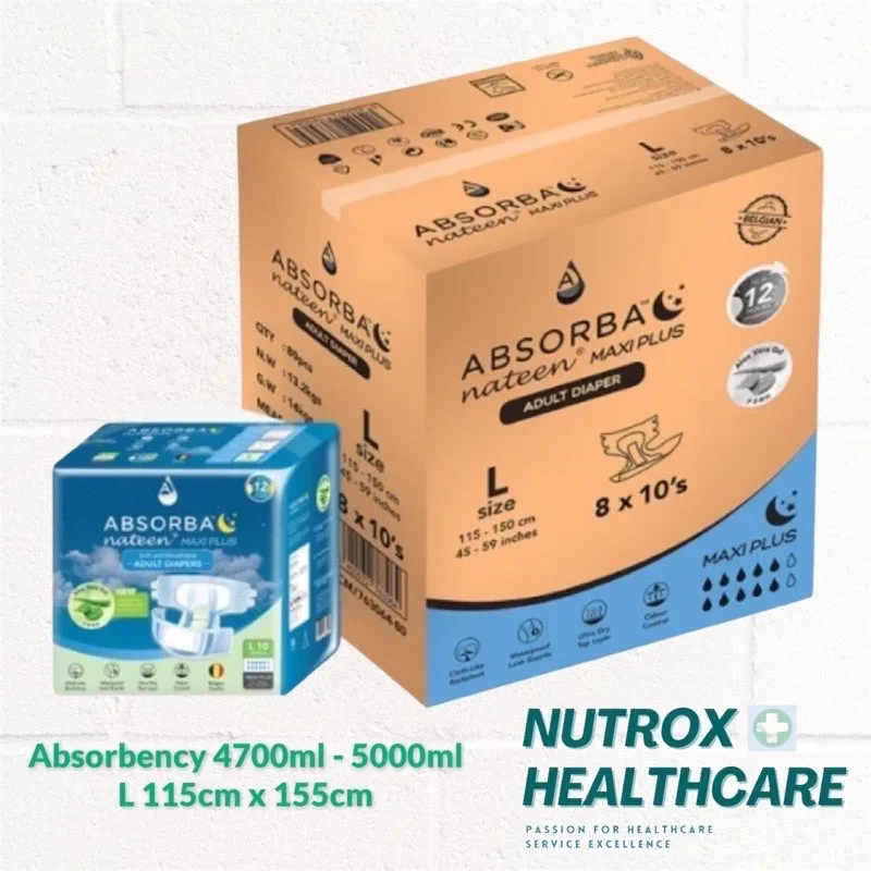 Absorba Nateen MAXI PLUS Adult NIGHT Diapers size L 8bags/carton (Carton)