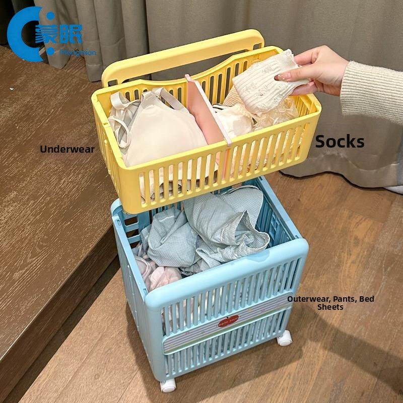 MENGMIAN | Stylish Foldable Double Compartment Laundry Basket with Wheels - Jenama MENGMIAN Harga 67 Ringgit*Penghantaran Percuma