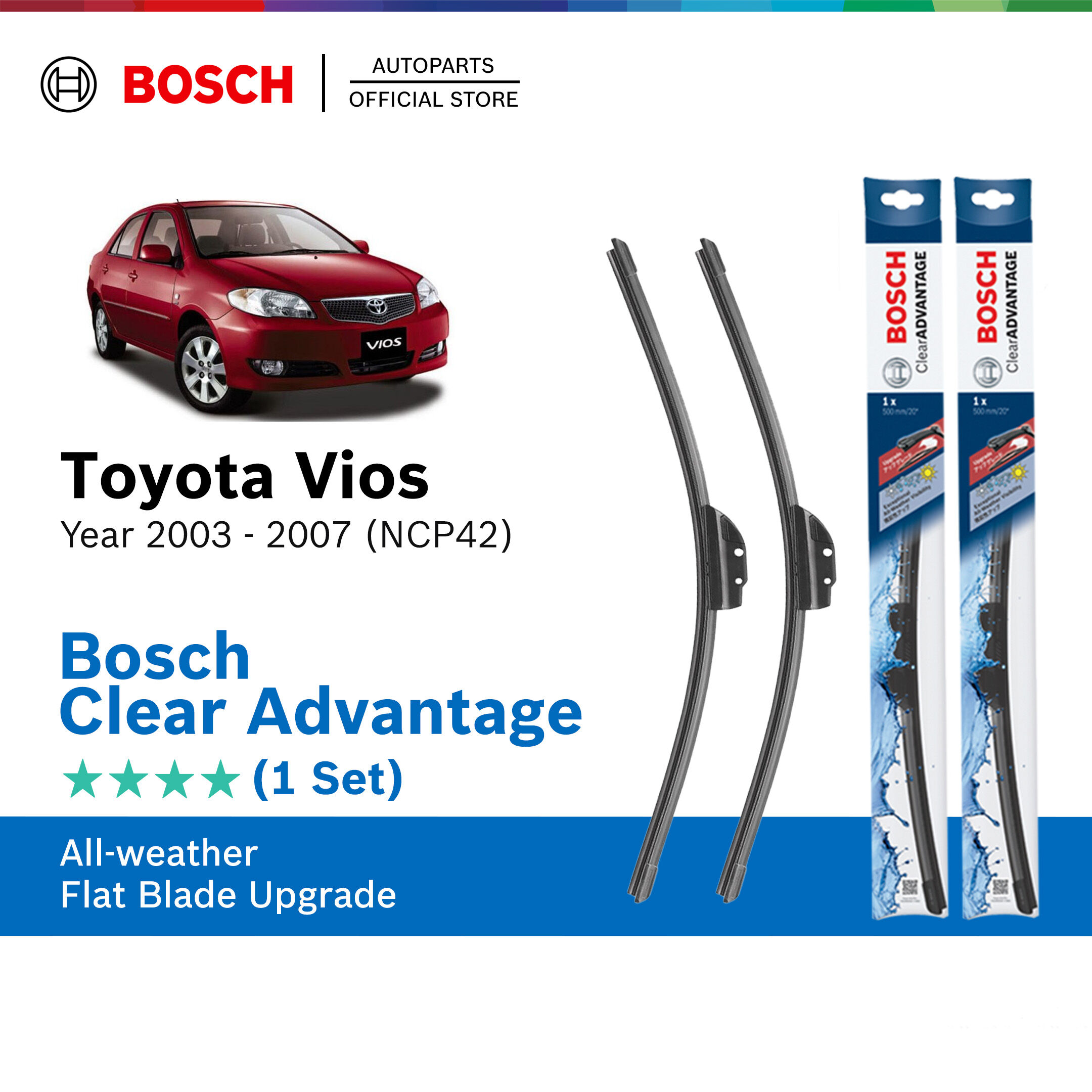 Bosch Clear Advantage Beam Wiper Blades - 26 & 22 Inch Set For Front Left+Right-965081