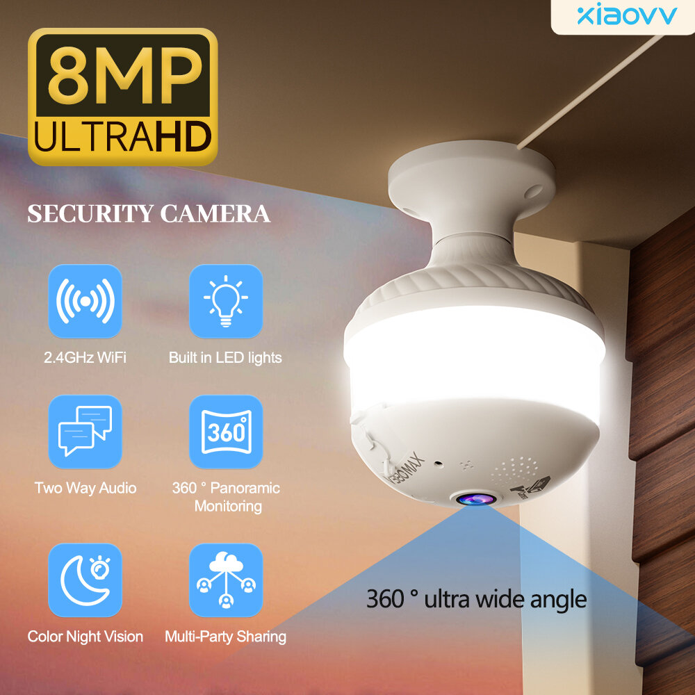 2-in-1 Lamp-Style Security Camera E27 Bulb 4MP WIFI V380-D8 Security Camera Full Color Night Vision Two-Way Voice Wireless Auto Tracking,Ultra wide angle for zooming in viewing ราคา 595 บาท*ส่งฟรี