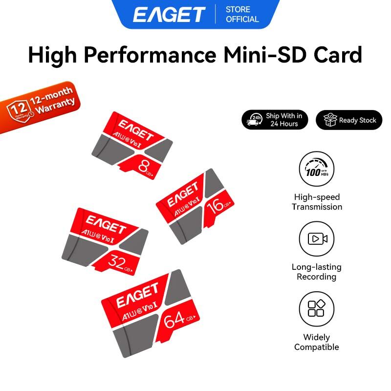 EAGET Micro SD TF Card V10 A1 U1 Class10 Memory Card 8GB 16GB 32GB 64GB High Speed Storage For Dash Cam CCTV Security Camera Android Phone Drone ราคา 154 บาท*ส่งฟรี