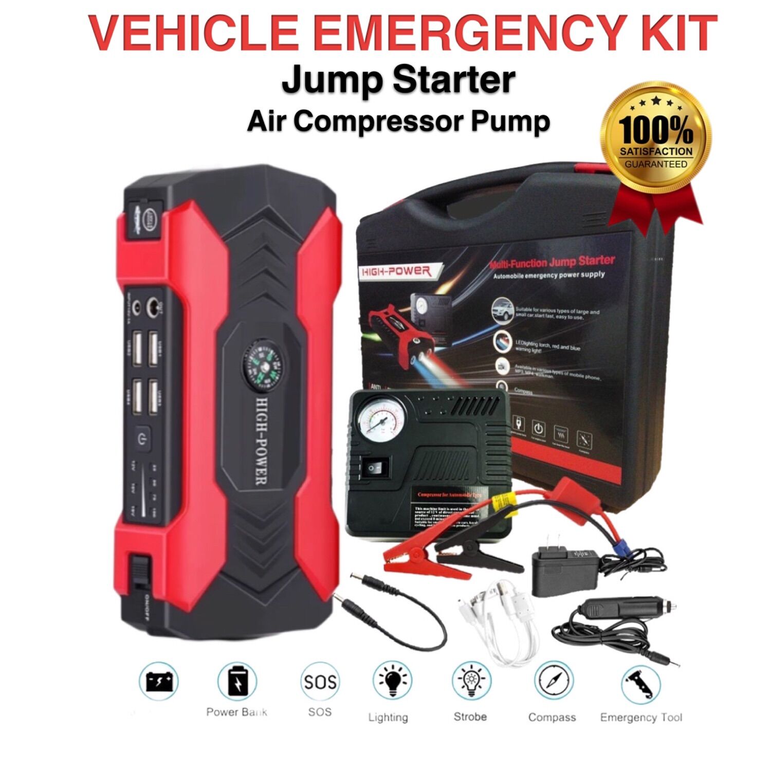 YaberAuto 16-in-1 Jump Starter With Air Compressor 8000A 160PSI Car Battery Jump Starter All Gas 14l Diesel 12v Jump Box Car Battery Jumper Starter Portab