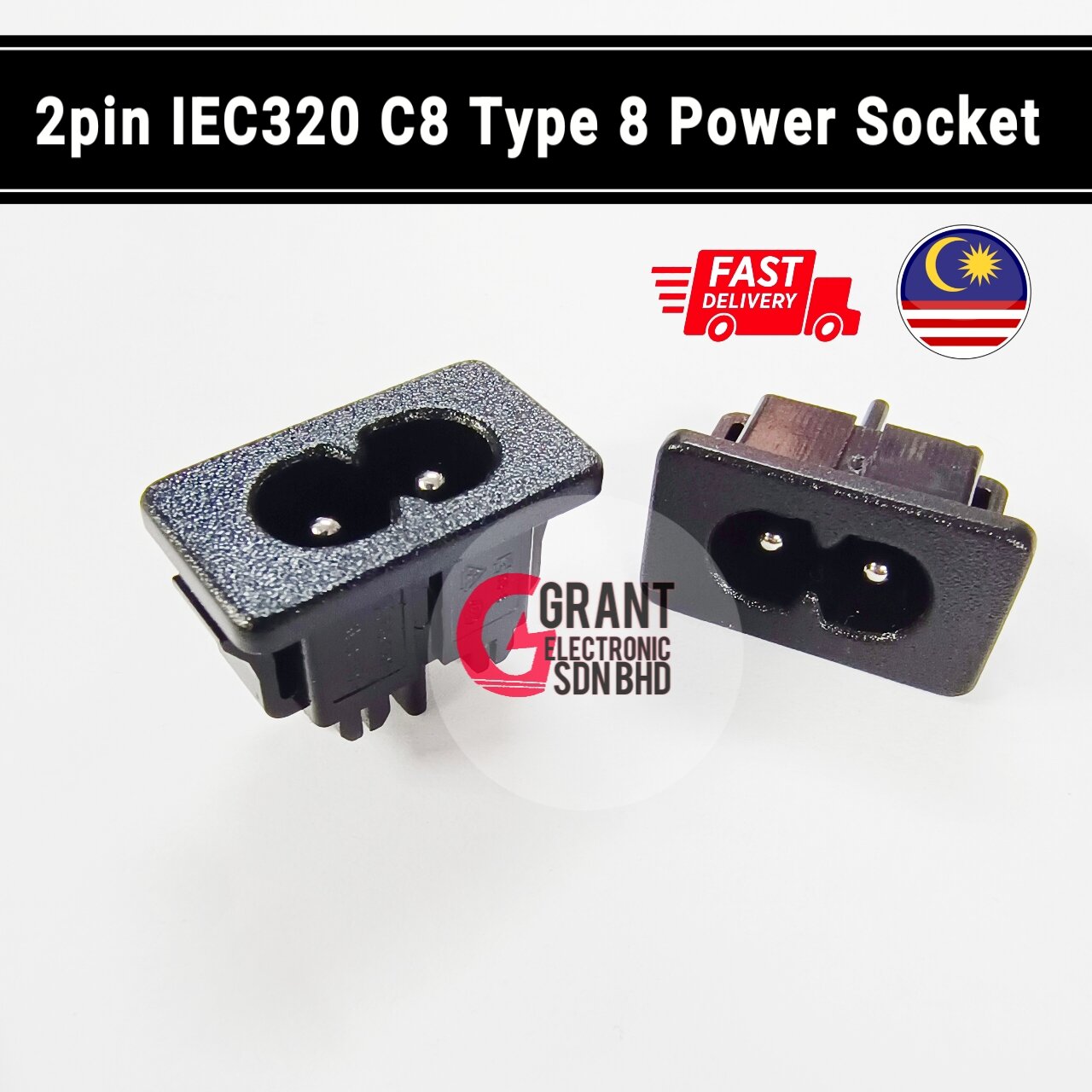 2Pin IEC320 C8 Power Socket AC Socket Terminal Panel Mount 250VAC