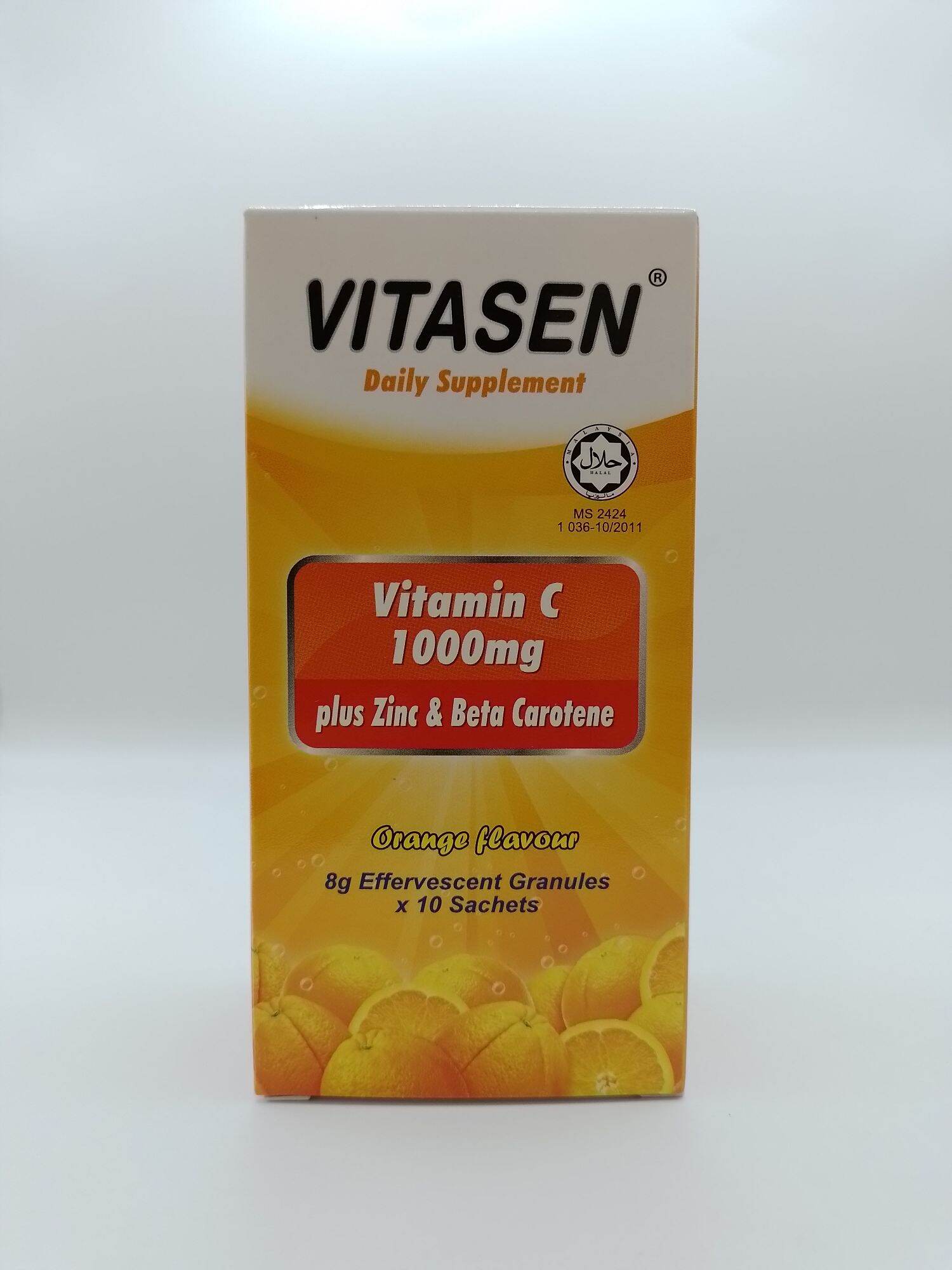 Vitasen Vitamin C 1000mg Plus Zinc And Beta Carotene 8g Effervescent X 10 Sachets Lazada