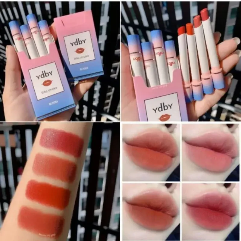 [Ready Stock] New Viral ydby 4pcs Little Smoke 🍑 Color Semi-Matte Student Lipstick