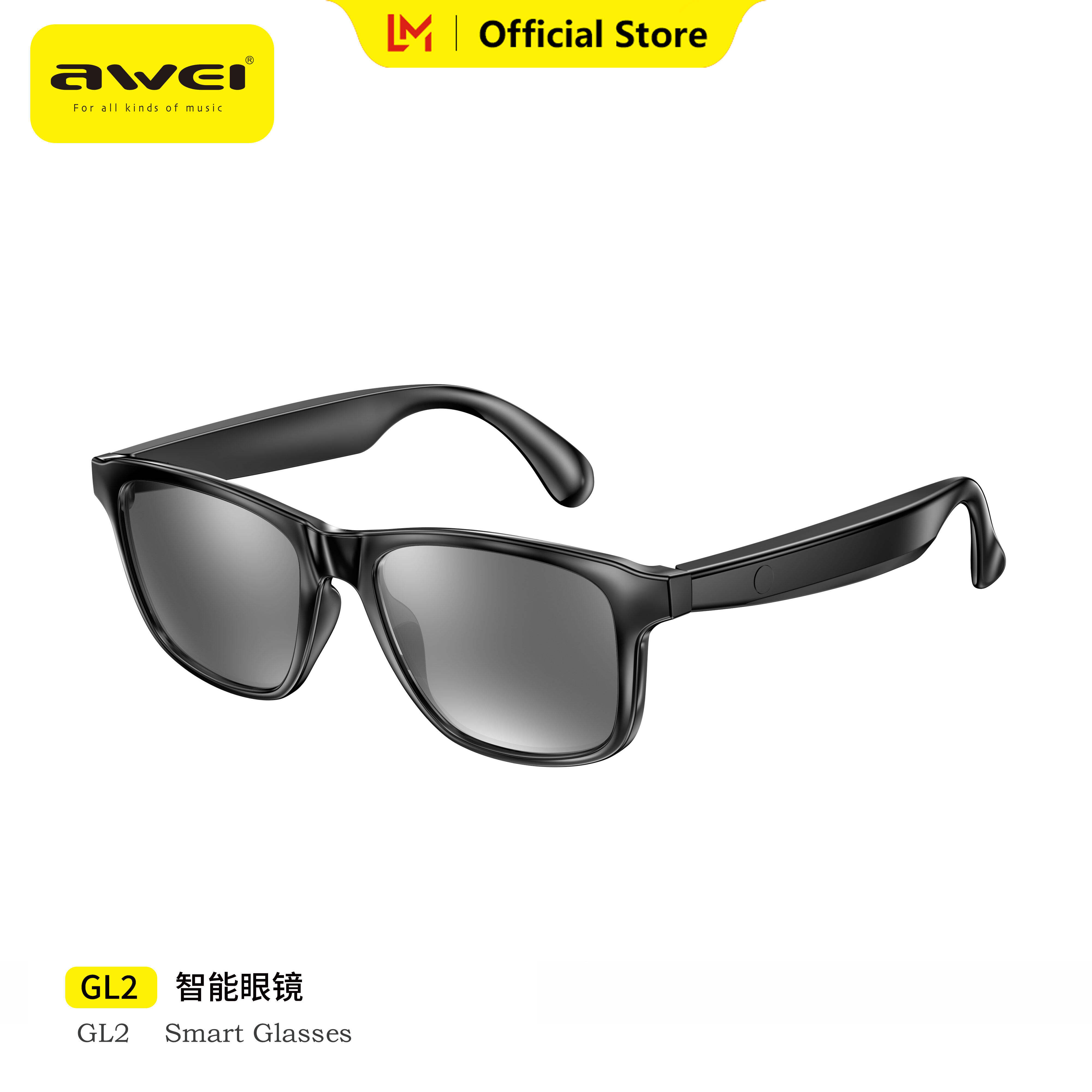 Awei GL2 Smart Audio Sunglasses Bluetooth 5.4 300h standby battery life Open sound 360° surround Outdoor HD Hands-Free Mics Calls Block UV Rays One-touch control Protect your eyes glass support play music earphone ราคา 959 บาท*ส่งฟรี