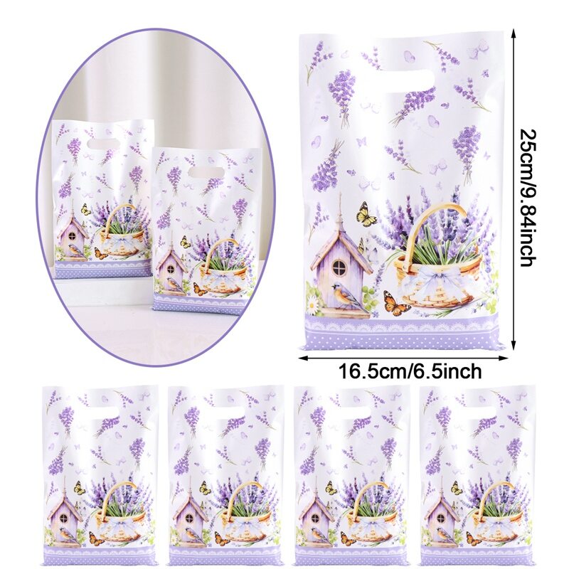 10/20/50pcs Purple Lavender Candy Gift Bags Floral Butterfly Tote Bags for Wedding Birthday Seasonal Spring Party Favor Supplies