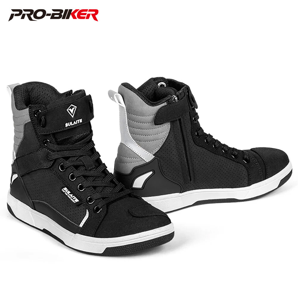 Black Motorcycle Riders Shoes Men Anti-slip Breathable Motos Boots Protective Boots Outdoor Hiking Bicycle Cycling Shoes
