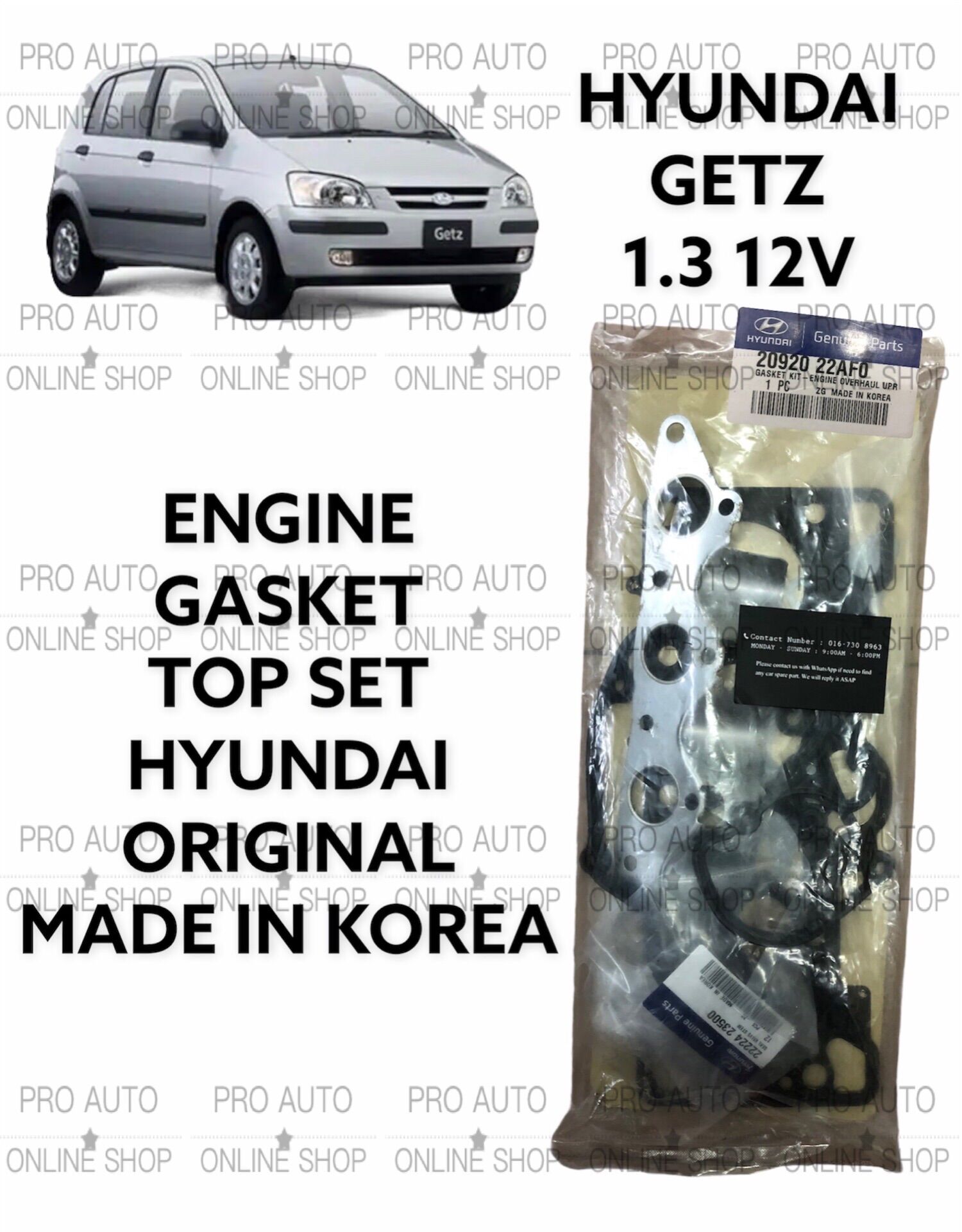 HYUNDAI GETZ 1.3 12V ENGINE GASKET TOP SET 100ORIGINAL 2092022AF0