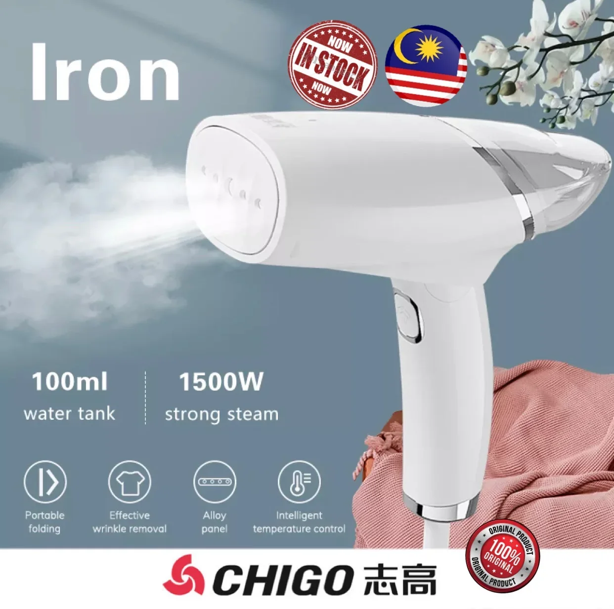 Chigo Portable Handheld Garment Steamer/1200W Travel&Household Steam Ironing/Seterika Stim (ready stock)