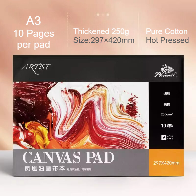 PHOENIX Cotton Oil & Acrylic Painting Canvas 10 Sheets Hot Pressed A3/A4/A5 No Leakage Thickened Tearable 250g Art Students