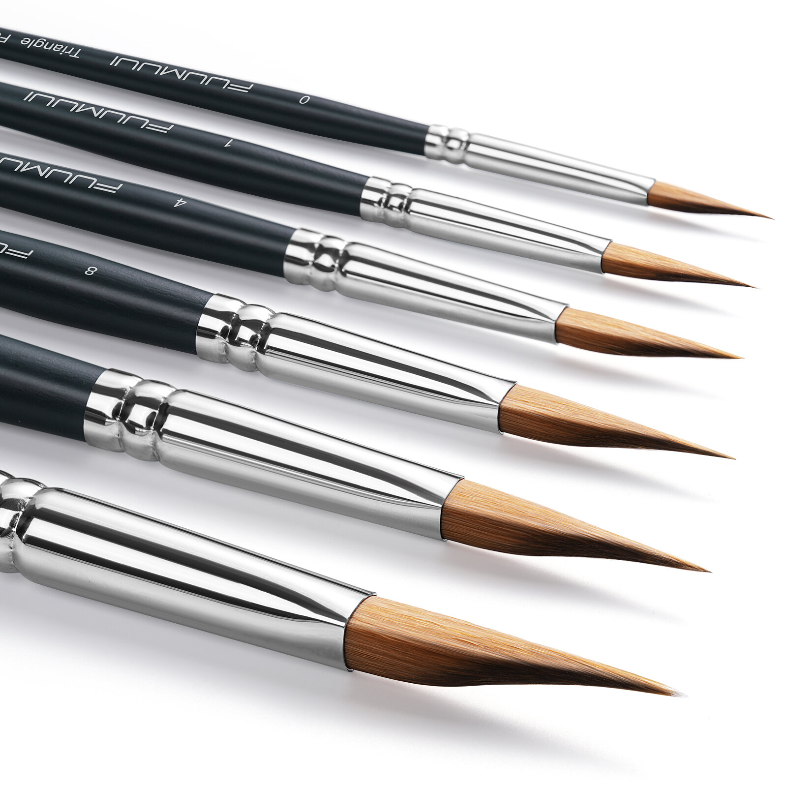 FUUUI แปรงทาสีรูปวาดสีน้ำชุดแปรง-6ชิ้นแปรงทรงสามเหลี่ยมปลายแหลมสังเคราะห์สำหรับภาพวาดพื้นหยาบที่เป็นเอกลักษณ์เหมาะสำหรับการวาดภาพด้วยหมึกสีกว็อชอะคริลิกสีน้ำ