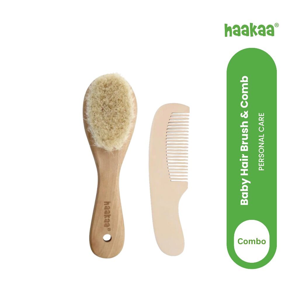 HaaKaa Goat Wool Wooden Baby Hairbrush with Wooden Comb