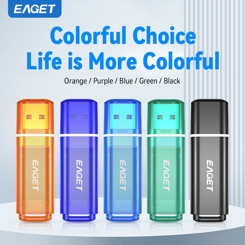 EAGET F8 5 Pack USB 2.0 Flash Drive Transparent Clear PC Plastic Pendrive Bulk Mini Portable U Disk With Keyhole Plug And Play For Office Gift Car Audio Laptop PC 8GB 16GB 32GB 64GB 5 Mixed Colors Orange Purple Blue Green Black ราคา 414 บาท*ส่งฟรี
