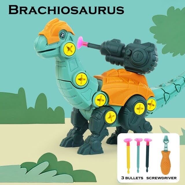 Kids DIY Dinosaur Toys Creative Assembling Jurassic Launcher Screwdriver Building Blocks