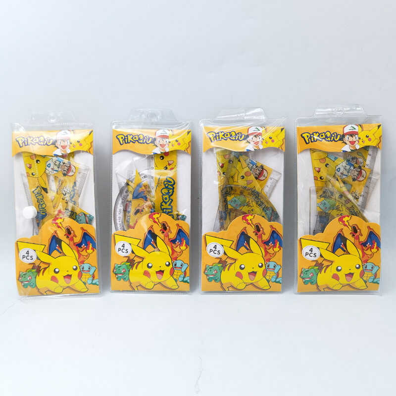 Pikachu Ruler Sets Only for Pupils Four-Piece Transparent 15cm Ruler ...