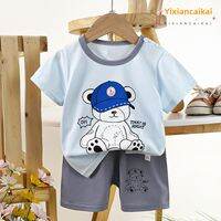 Pure Cotton Short Sleeve Childrens Set Summer New Baby Clothes Half Sleeve Boys Shorts Outfit Breathable Casual Kids Clothing