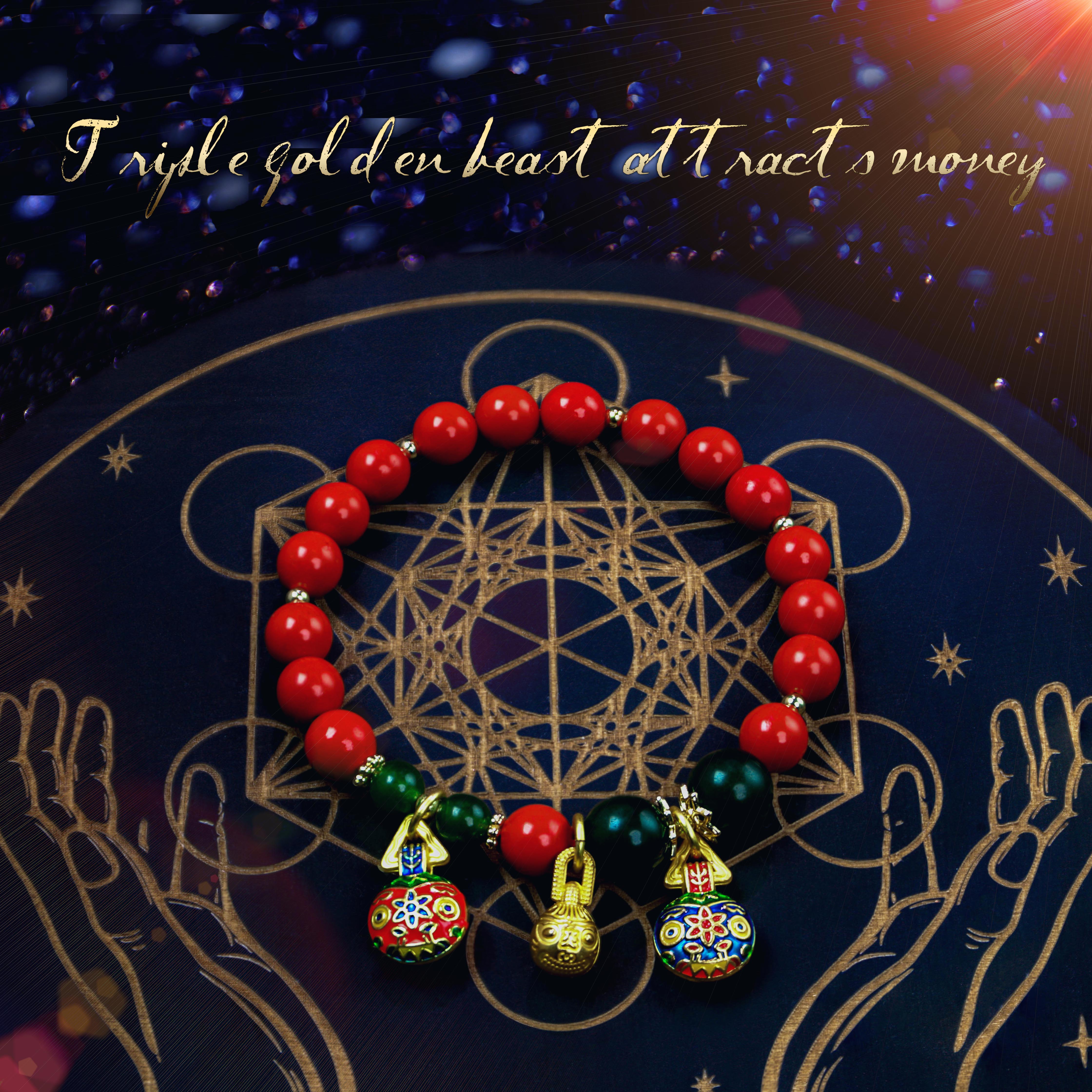 Cinnabar Bracelet ❤️ Golden Beast ❤️ Attracts wealth from all directions, blessed by a master, consecrated and blessed, amulet, attracts wealth.