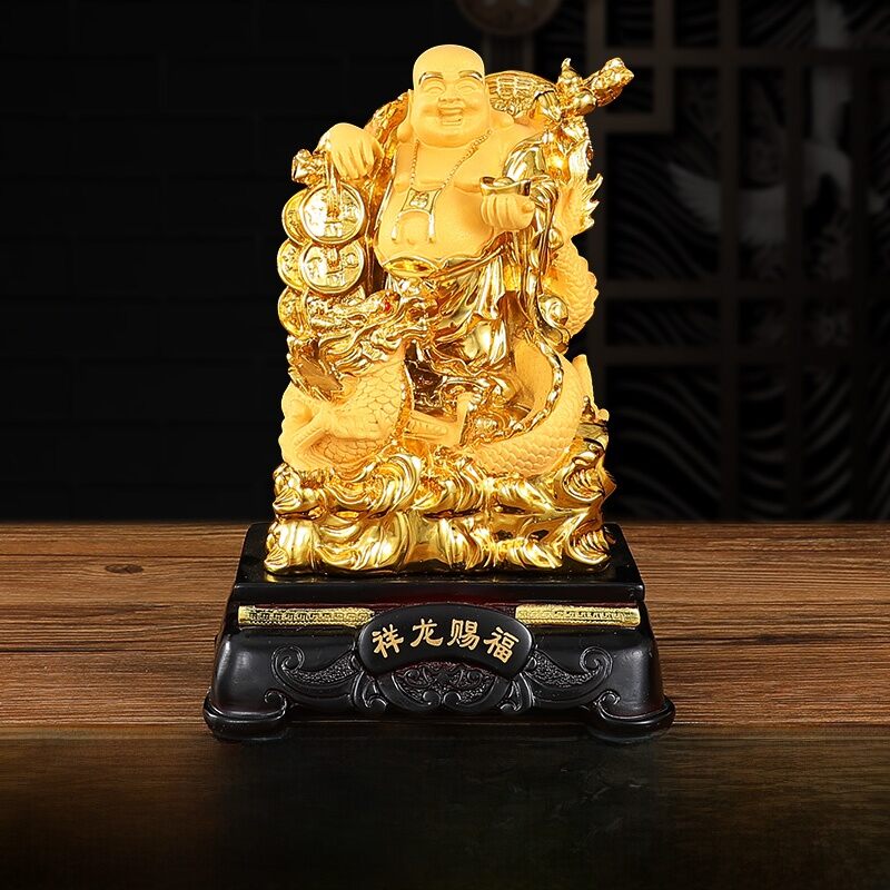 Handcrafted Resin Laughing Buddha Statue Home Decor Wealth Attracting Ornaments Creative Chinese Style Living Room Decor
