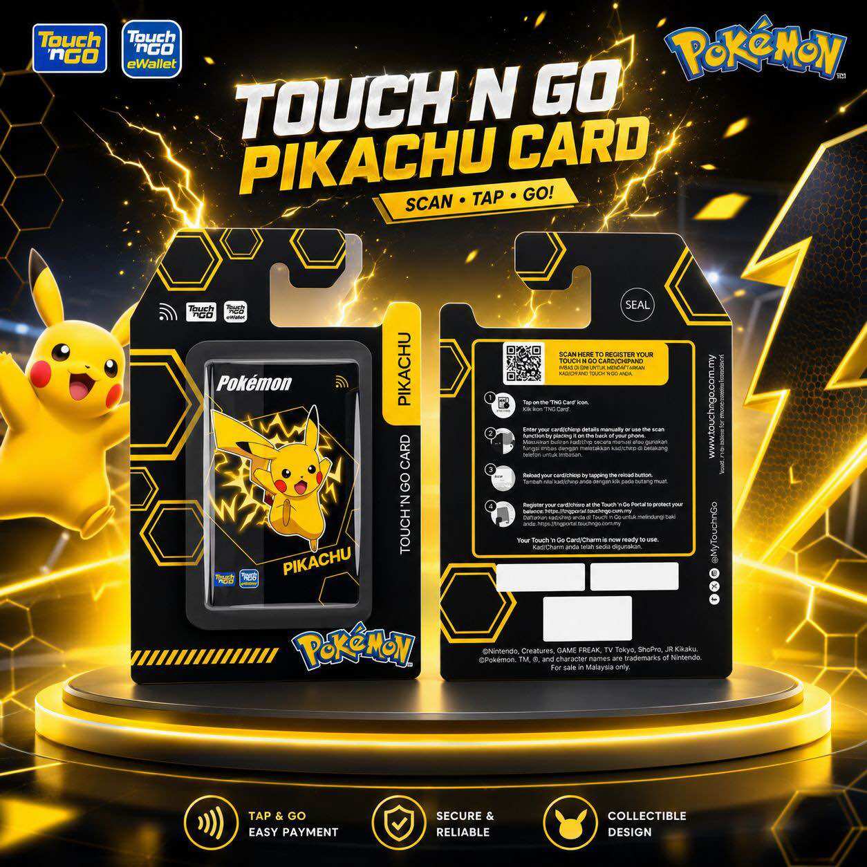 Touch ‘n Go Pokémon Special Edition Card PIKACHU NFC TNG Card ( No Light) Original