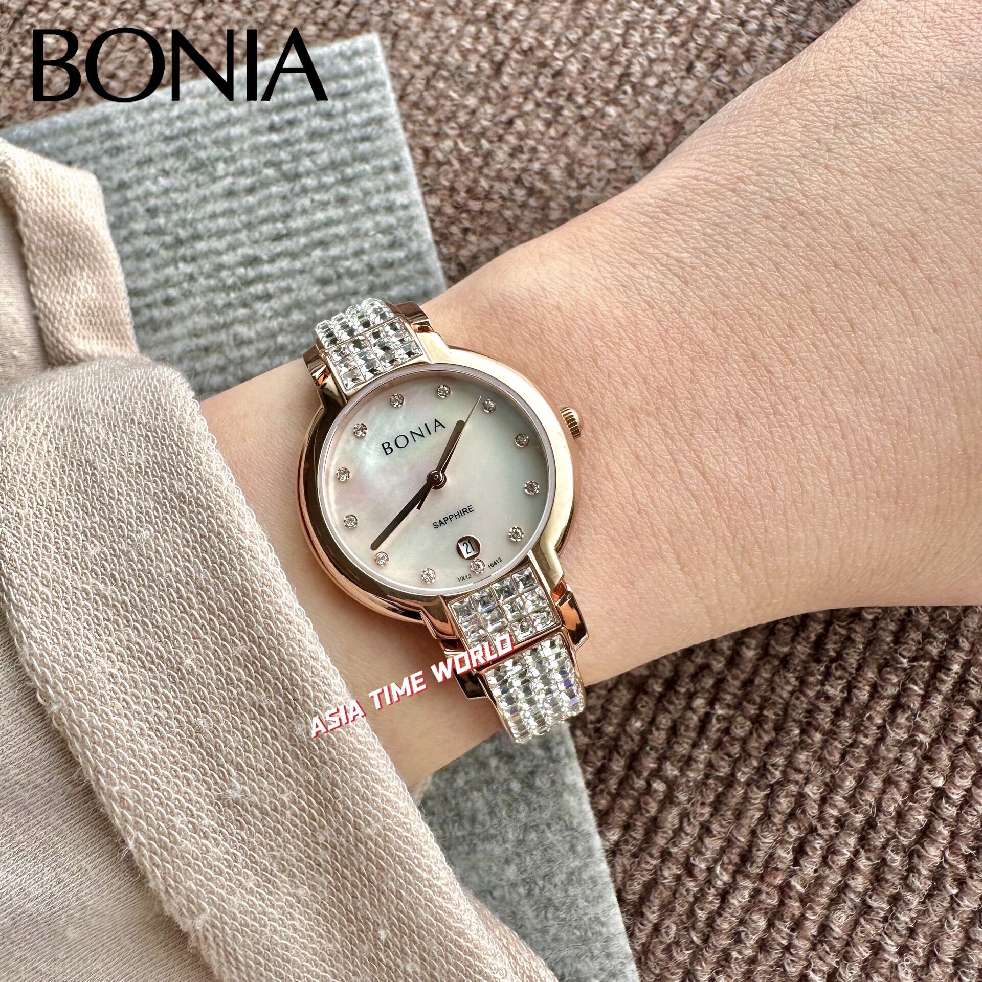 Original] Bonia BNB10667-2317S Elegance Women Watch with Sapphire Glass  Silver Stainless Steel Decorated Fine Crystals