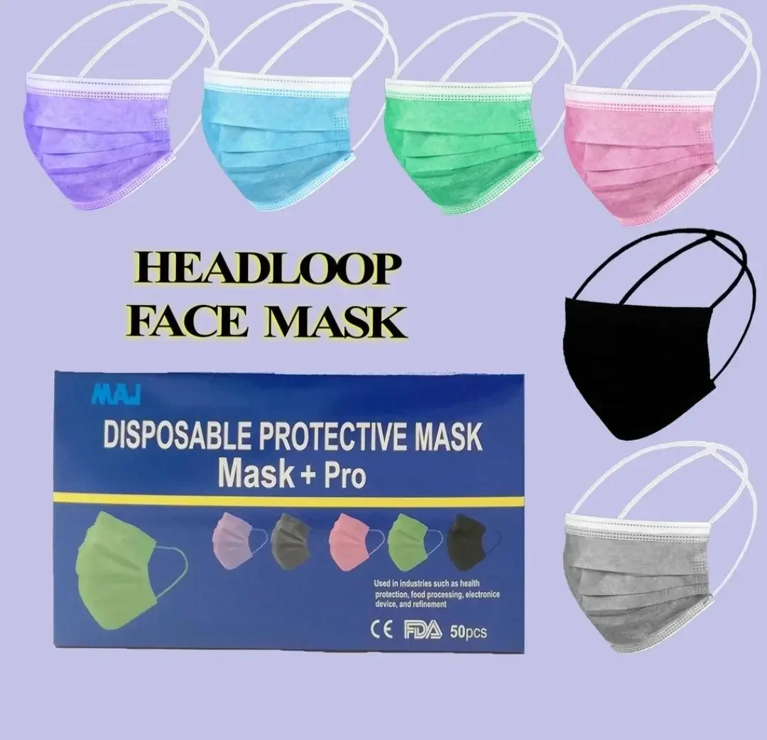 [Ready Stock] Headloop Hijab/Tudung 3ply-50pcs Adult's Disposable Face Mask