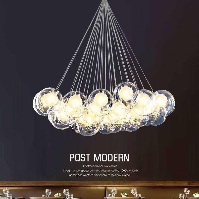 Nordic LED Bubble Lamp Chandelier Modern Clear Glass Ball Suspension Lamp Living Room Store Office Dining Table Globe Chandelier ราคา 5,040 บาท*ส่งฟรี