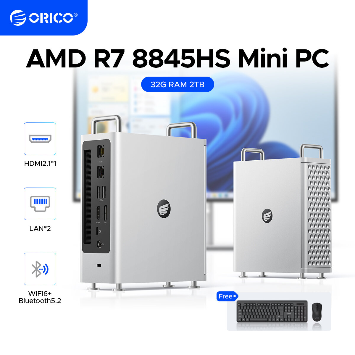 ORICO Omini Pro Mini PC AMD Ryzen7 8845HS PCIE4.0 1T 2T DDR5 5600MHz 32G WiFi6 Bluetooth 5.2 120W GaN adapter Mini computer desktop ราคา 28,388 บาท*ส่งฟรี
