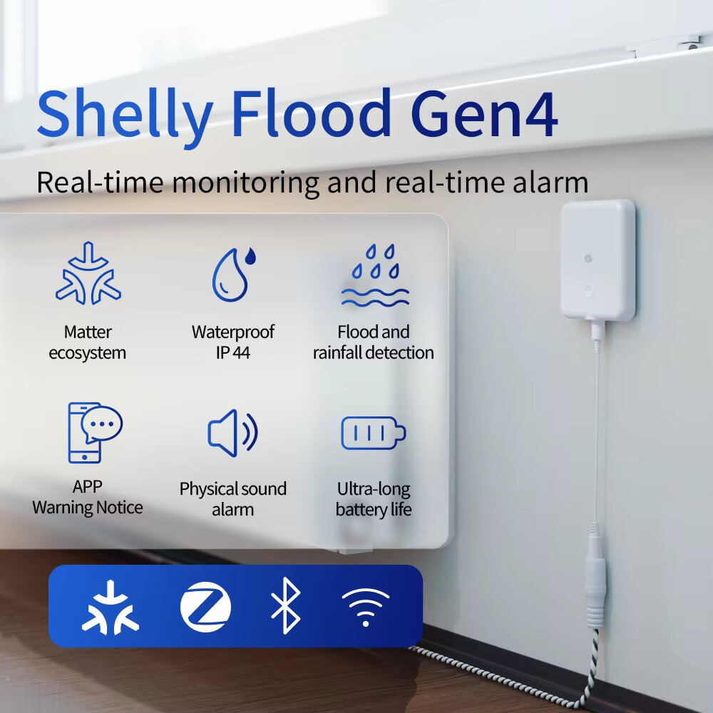 Shelly Flood Gen4 Matter Smart Water Leak Detector Sensor Zigbee Immersion Compatible Apple HomeKit Smart interconnection ราคา 1,089 บาท*ส่งฟรี