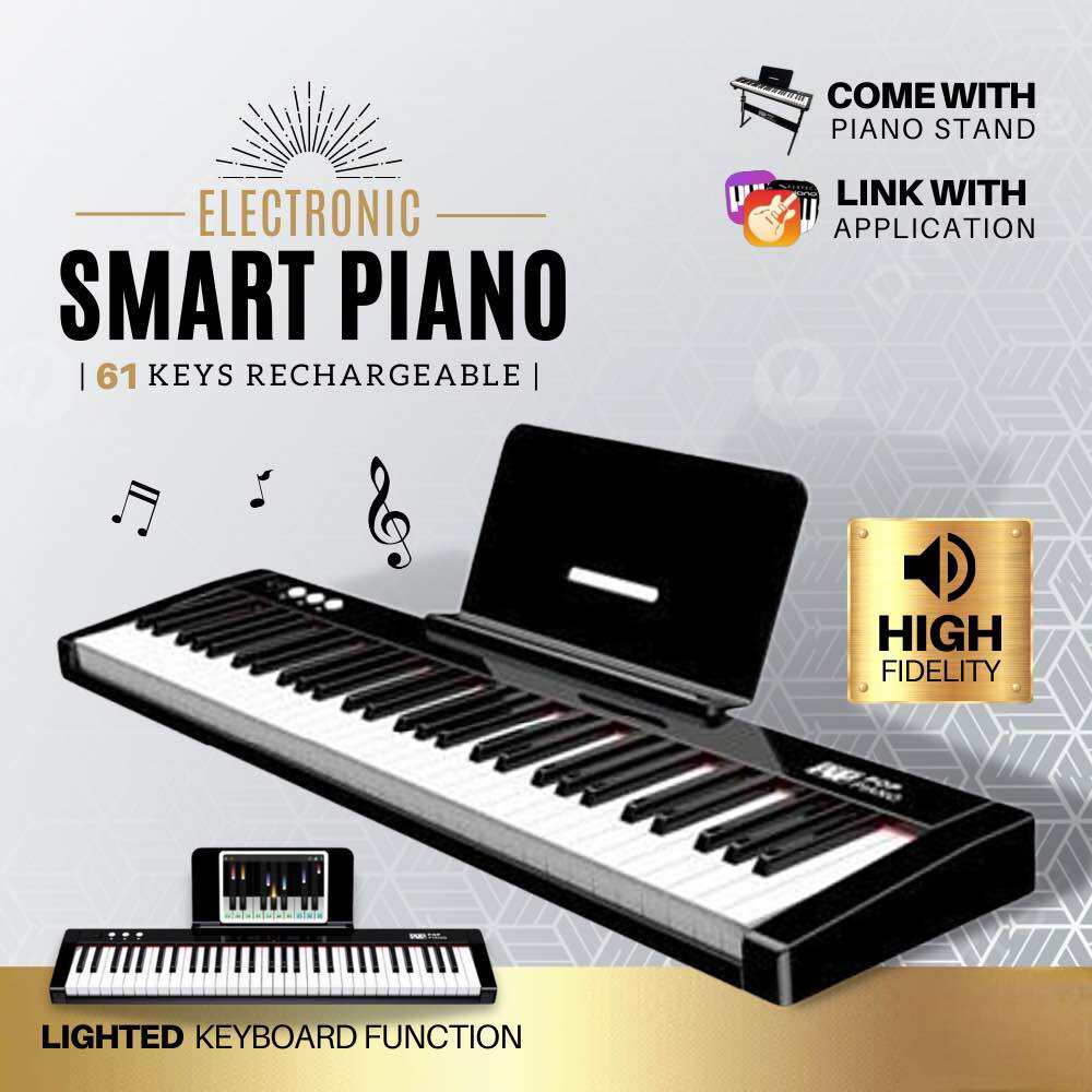 【Full Set】POPIANO 61 Keys Rechargeable Bluetooth Smart Keyboard Piano. 