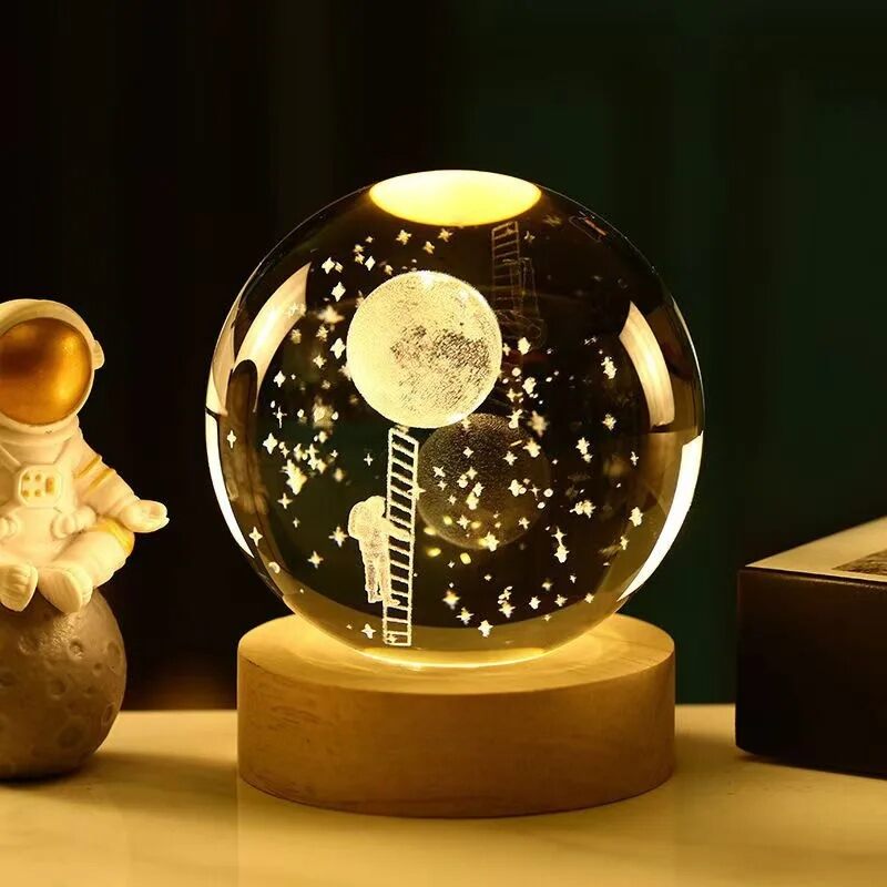 Crystal Ball Night Light 3D Inner Carving Desktop Decoration Gift for Girlfriend Boyfriend Best Friend Valentines Day Birthday