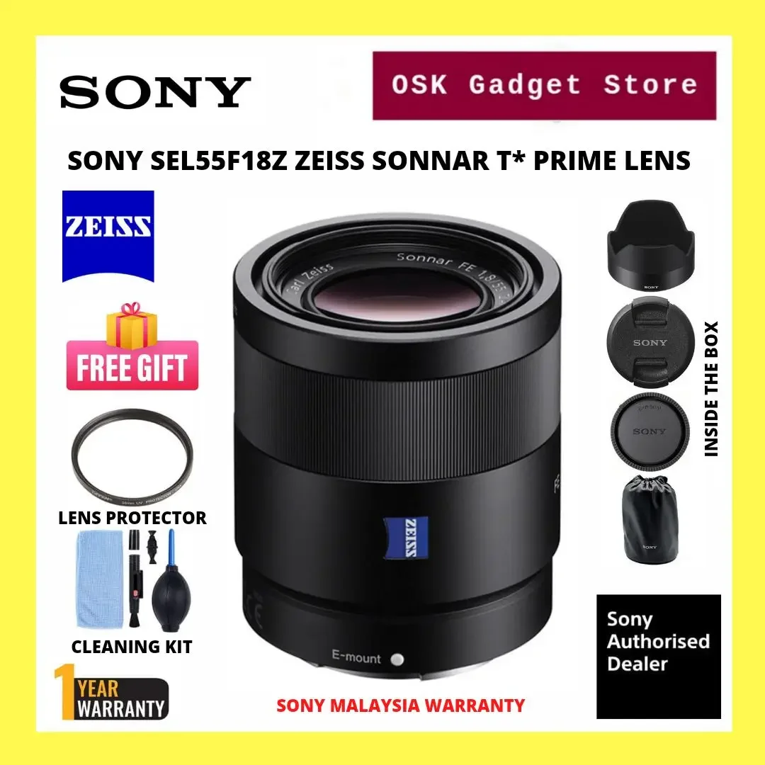 Sony SEL55F18Z FE 55MM F1.8 Zeiss Full Frame Prime Lens For Sony FE Mount Camera | With Free Gifts (1 Year Sony Malaysia Warranty)
